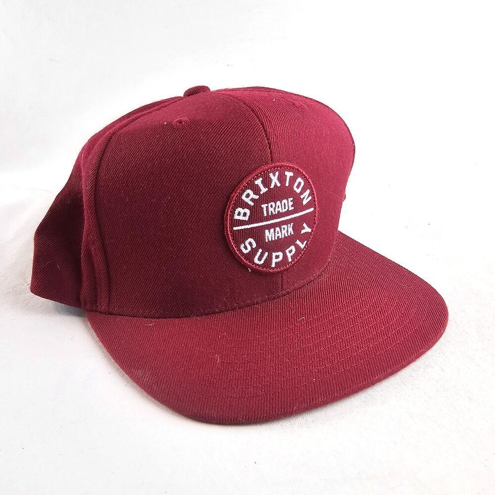 Brixton Supply Hat Mens Snapback One Size Red Flat Bill Logo Patch Adjustable